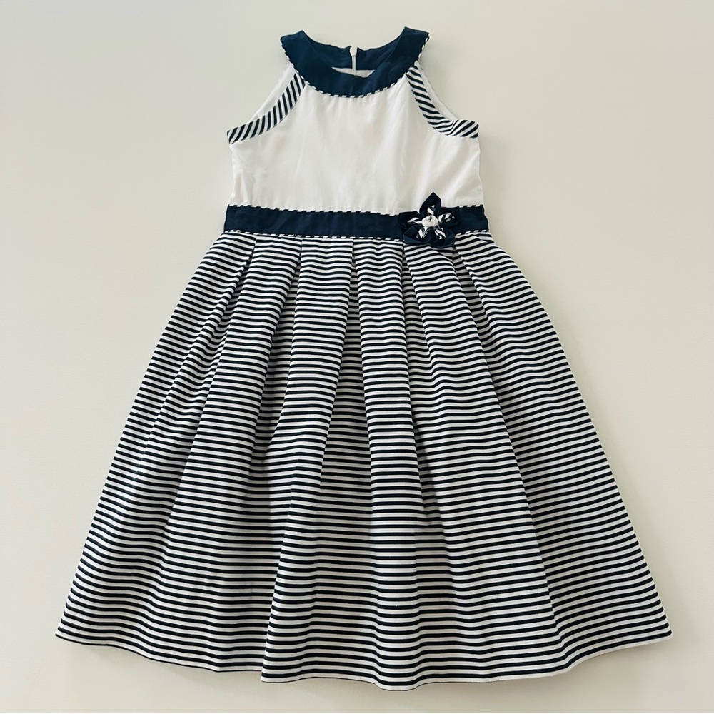 Sarah Louise England Girls 6 Navy White Striped Party Dress